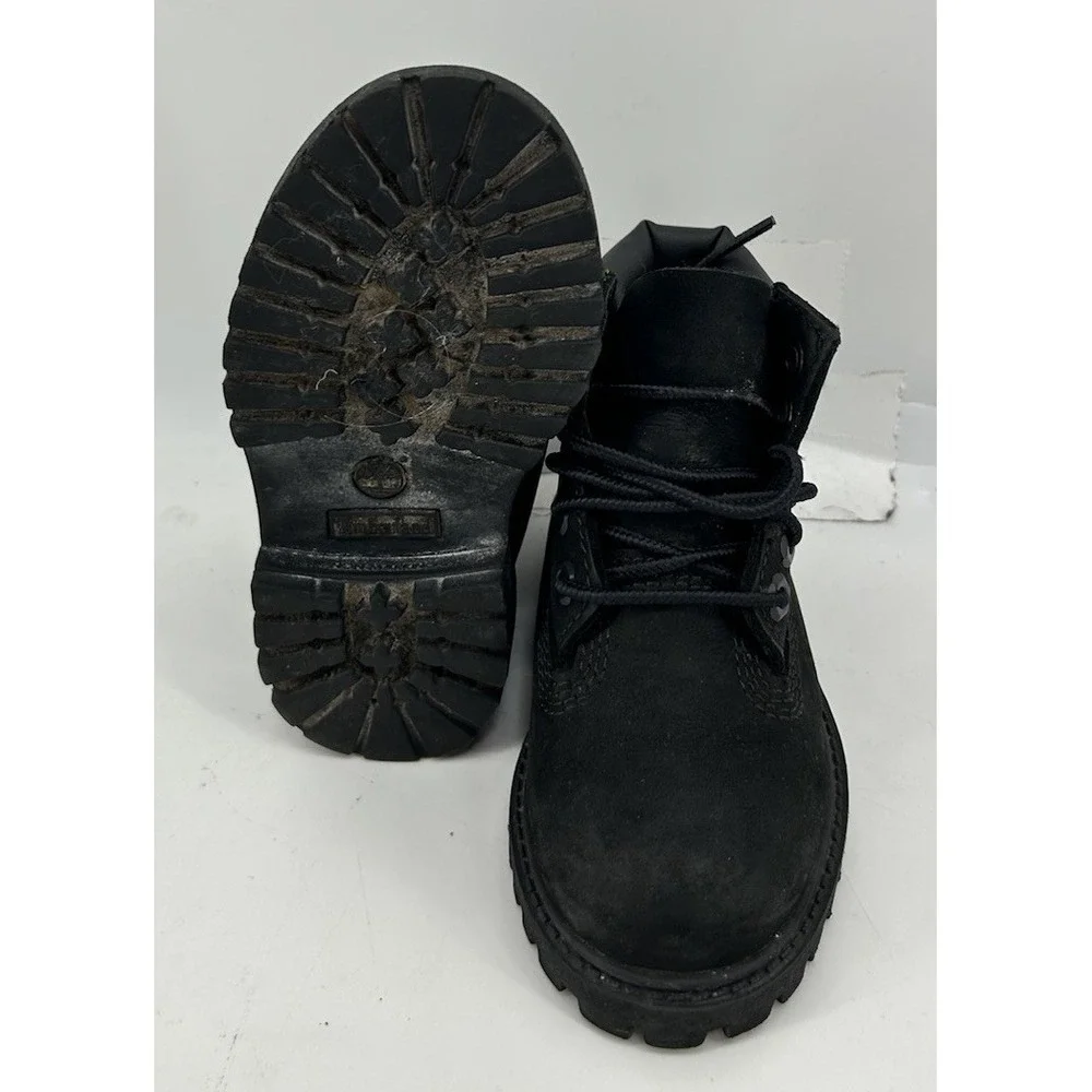 Timberland 12897 Black Leather Combat Boots Kids Size 7M